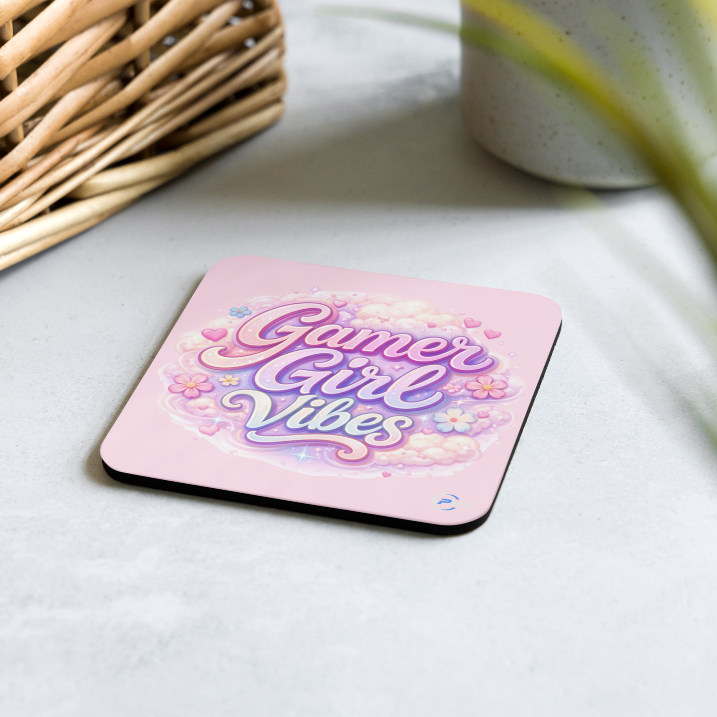 Pink Gamer Girl Cork-back coaster